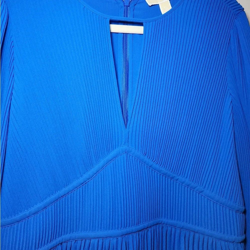 NWT MICHAEL Michael Kors Pleated Long Sleeve Mini‎ Dress Grecian Blue Feminine